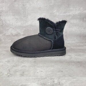 Ugg Boots Womens Size 7 Black‎ Mini Bailey Button II 1016422 Shearling Lined